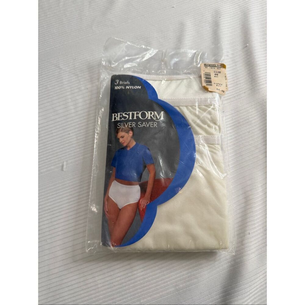 BESTFORM Sz 9 Silver Saver Vintage 100% Nylon Briefs White 3 Pack New